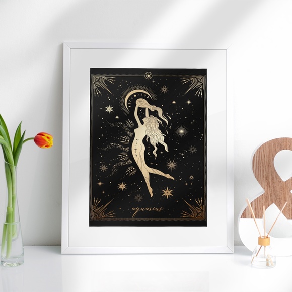 Aquarius Wall Art Celestial Zodiac Horoscope Illustration Print Poster Unframed - Picture 5 of 16